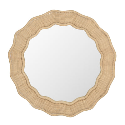 Scalloped Wicker Round Wall Mirror, Diameter 39.5 in, Natural