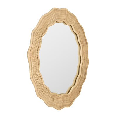 Scalloped Wicker Round Wall Mirror, Diameter 39.5 in, Natural