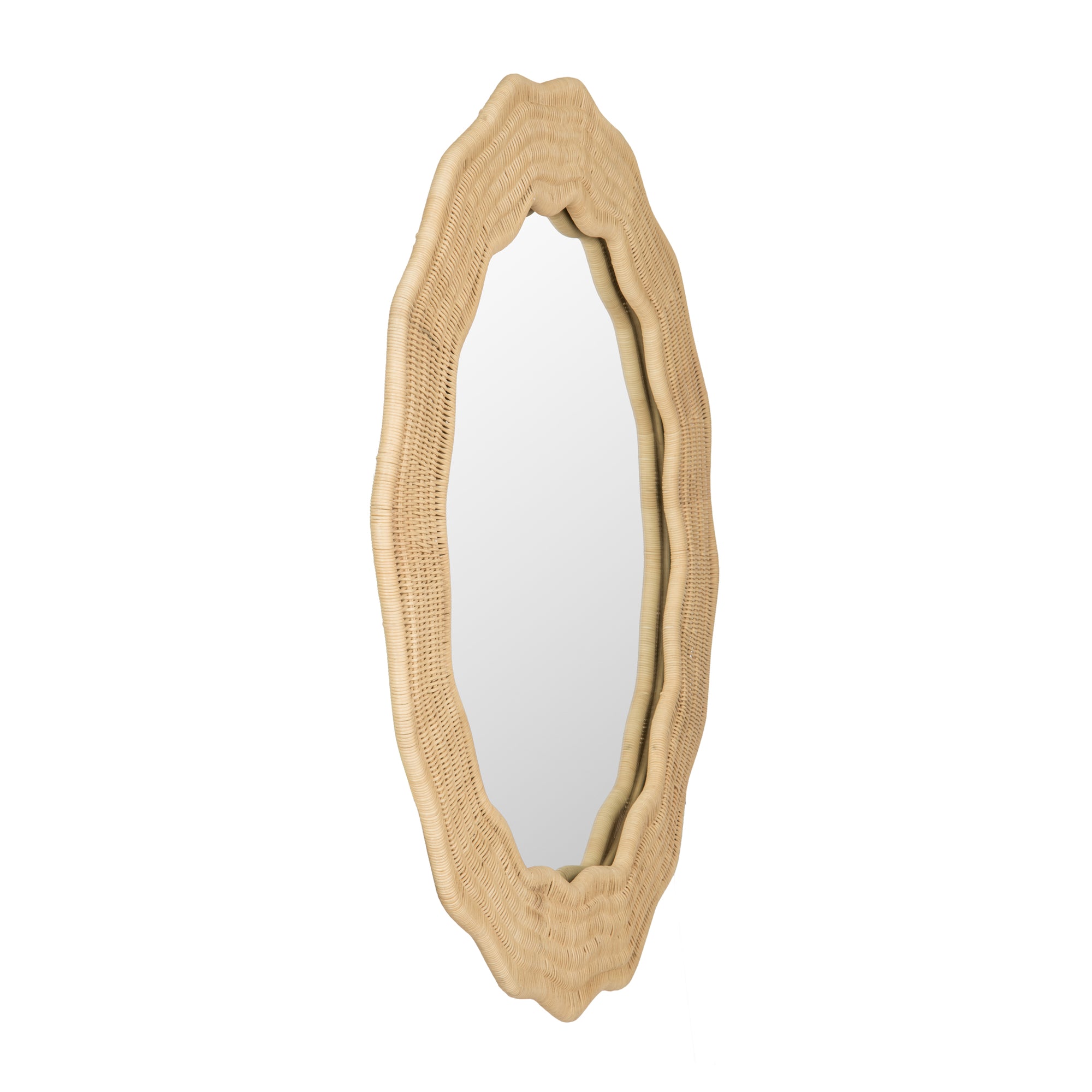 Scalloped Wicker Round Wall Mirror, Diameter 39.5 in, Natural