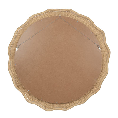 Scalloped Wicker Round Wall Mirror, Diameter 39.5 in, Natural