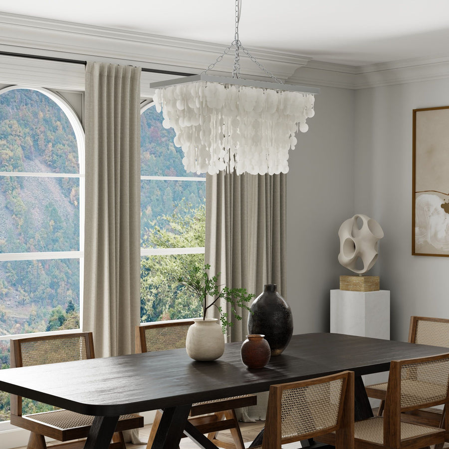 Rectangular Champagne Capiz Seashell Rain Drop Pendant Lamp