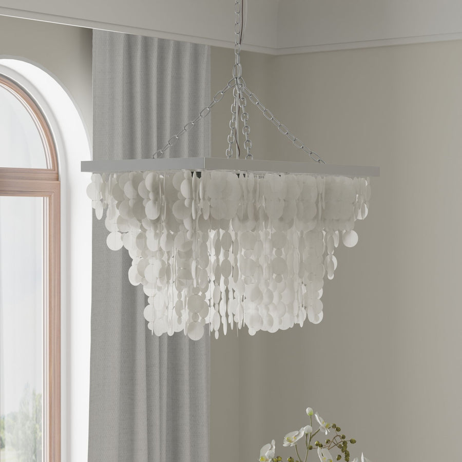 Rectangular Champagne Capiz Seashell Rain Drop Pendant Lamp