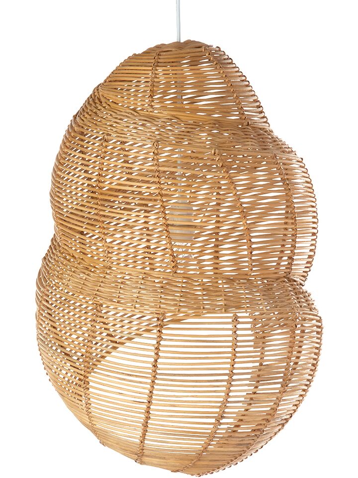 Wicker Coiled Shell Pendant Lamp, Handwoven, Diameter 17.5 x 16.5 x 27 inch, Natural Brown