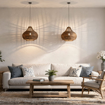Wicker Pear-Shaped Pendant Lamp