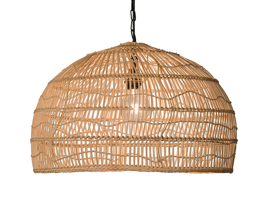 Open Weave Cane Rib Dome Pendant Lamp, Natural