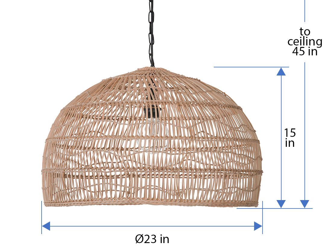 Luhu Open Weave Cane Rib Dome Pendant Lamp, Natural