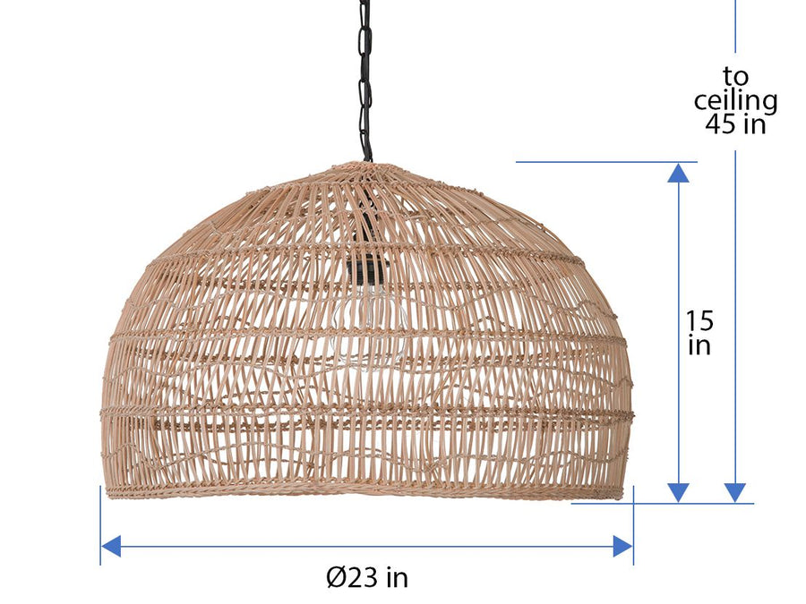 Open Weave Cane Rib Dome Pendant Lamp, Natural