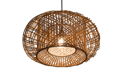 Bamboo Crisscross Pendant Lamp, Rustic Brown