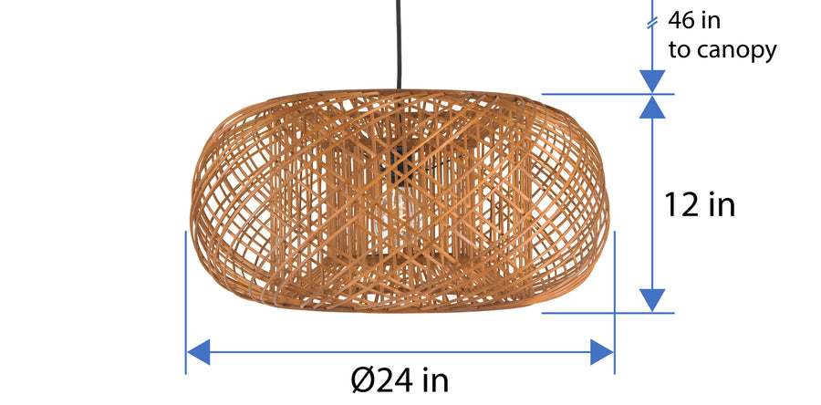 Bamboo Crisscross Pendant Lamp, Rustic Brown