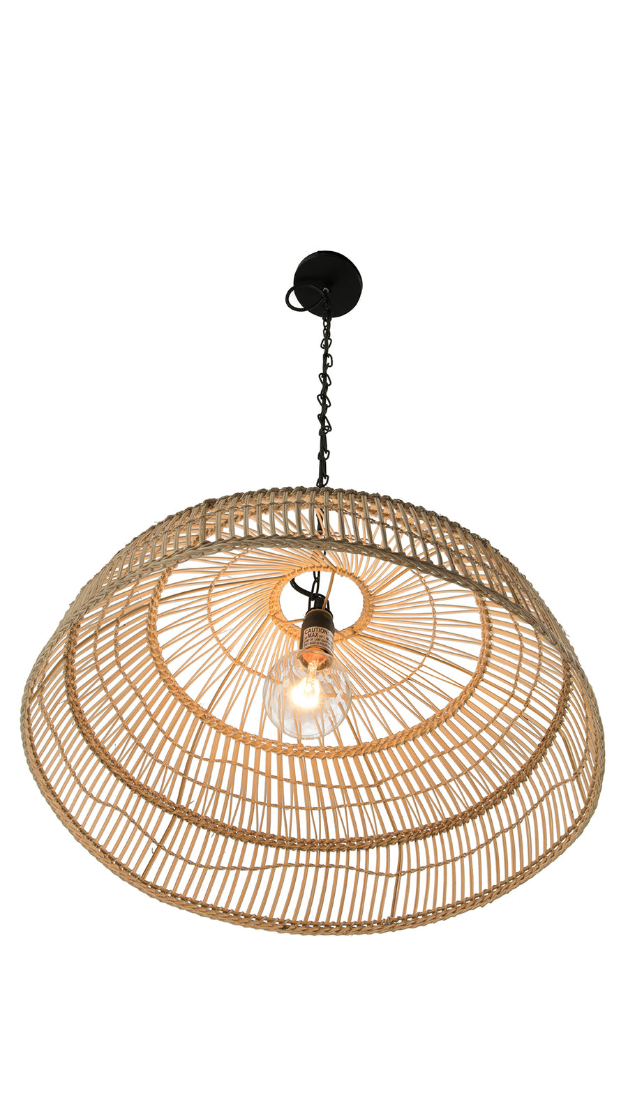 Luhu Open Weave Cane Rib Shallow Dome Pendant Lamp, Natural