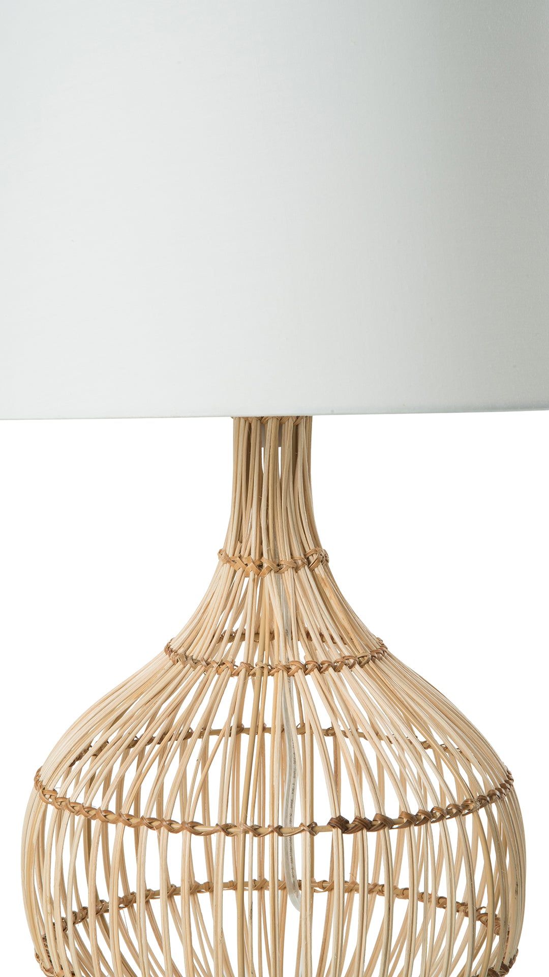 Luhu Cane Rib Bulb Table Lamp, Natural with White Shade