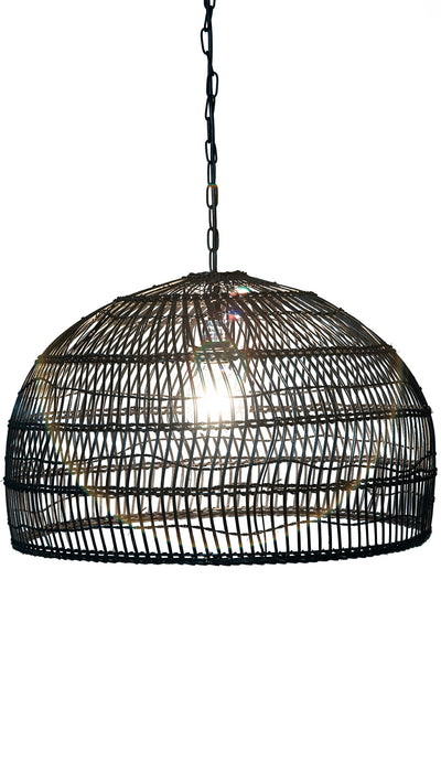 Luhu Open Weave Cane Rib Dome Pendant Lamp, Black