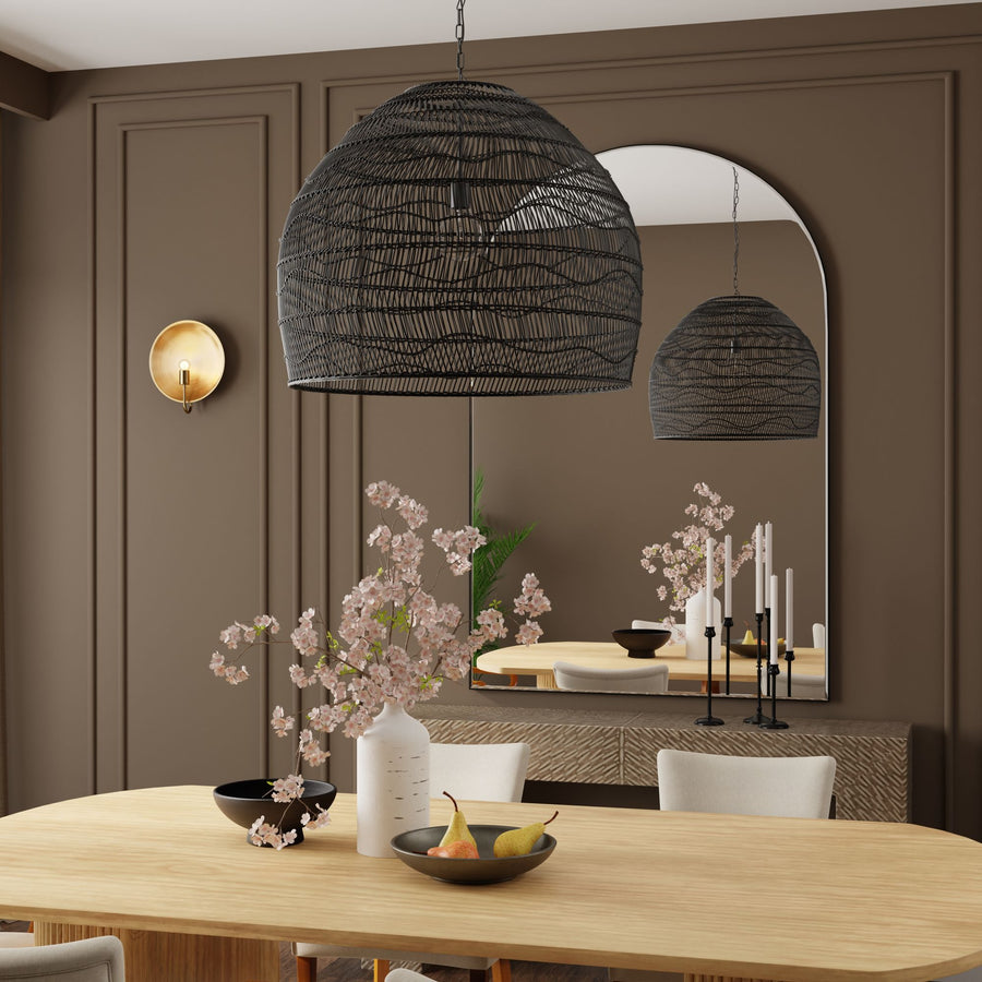 Luhu Open Weave Cane Rib Bell Pendant Lamp, Extra Large, Black