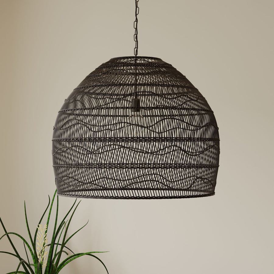 Luhu Open Weave Cane Rib Bell Pendant Lamp, Extra Large, Black