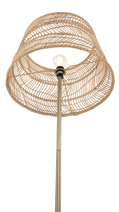 Luhu Open Weave Cane Rib Floor Lamp - Natural Shade with Brass Colored Stand