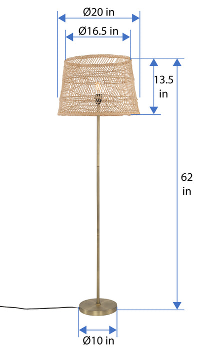 Luhu Open Weave Cane Rib Floor Lamp - Natural Shade with Brass Colored Stand