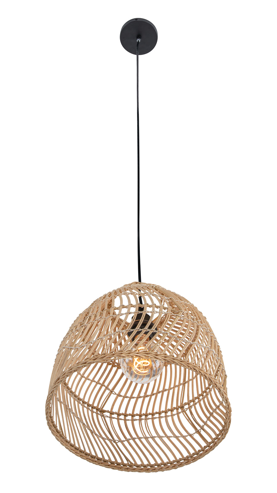 Luhu Open Weave Cane Rib Mini Bell Pendant Lamp, Natural, Small