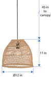 Luhu Open Weave Cane Rib Mini Bell Pendant Lamp, Natural, Small