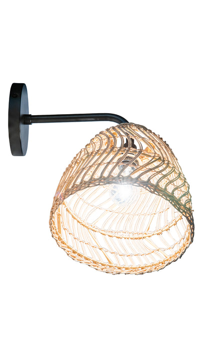 Luhu Open Weave Cane Rib Bell Sconce Wall Lamp, Natural