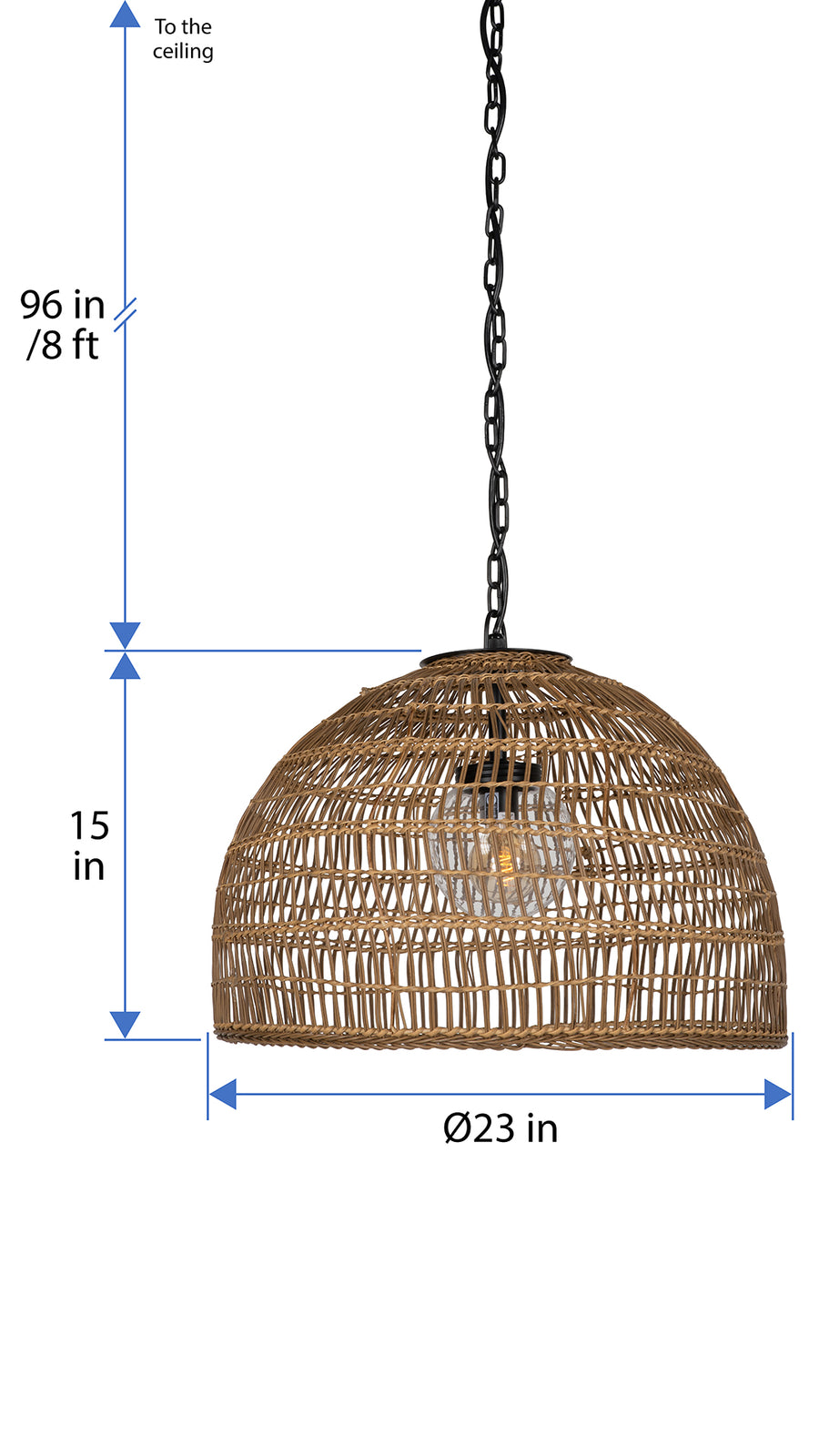 Luhu Open Weave All Weather Cane Rib Outdoor Dome Pendant Lamp
