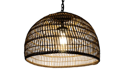 Luhu Open Weave All Weather Cane Rib Outdoor Dome Pendant Lamp