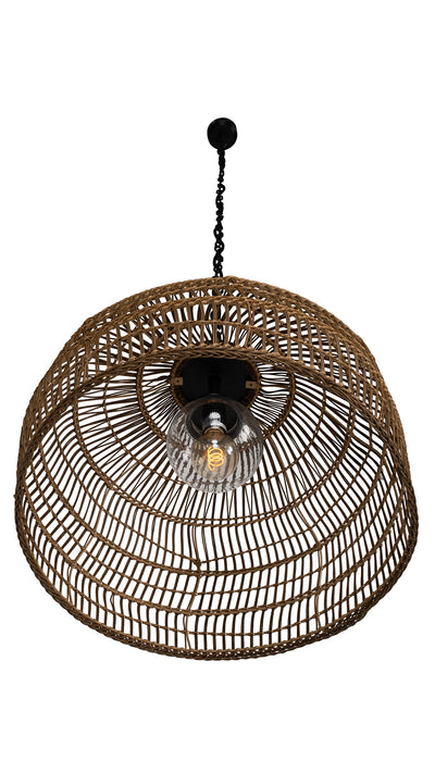 Luhu Open Weave All Weather Cane Rib Outdoor Dome Pendant Lamp