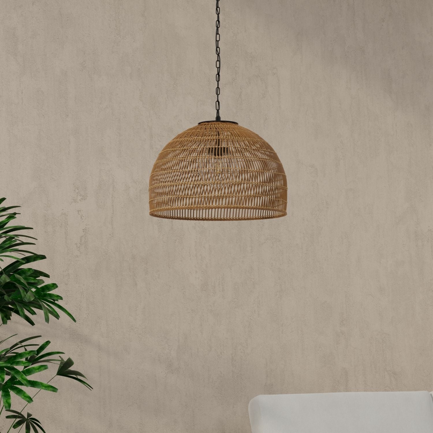 Luhu Open Weave All Weather Cane Rib Outdoor Dome Pendant Lamp