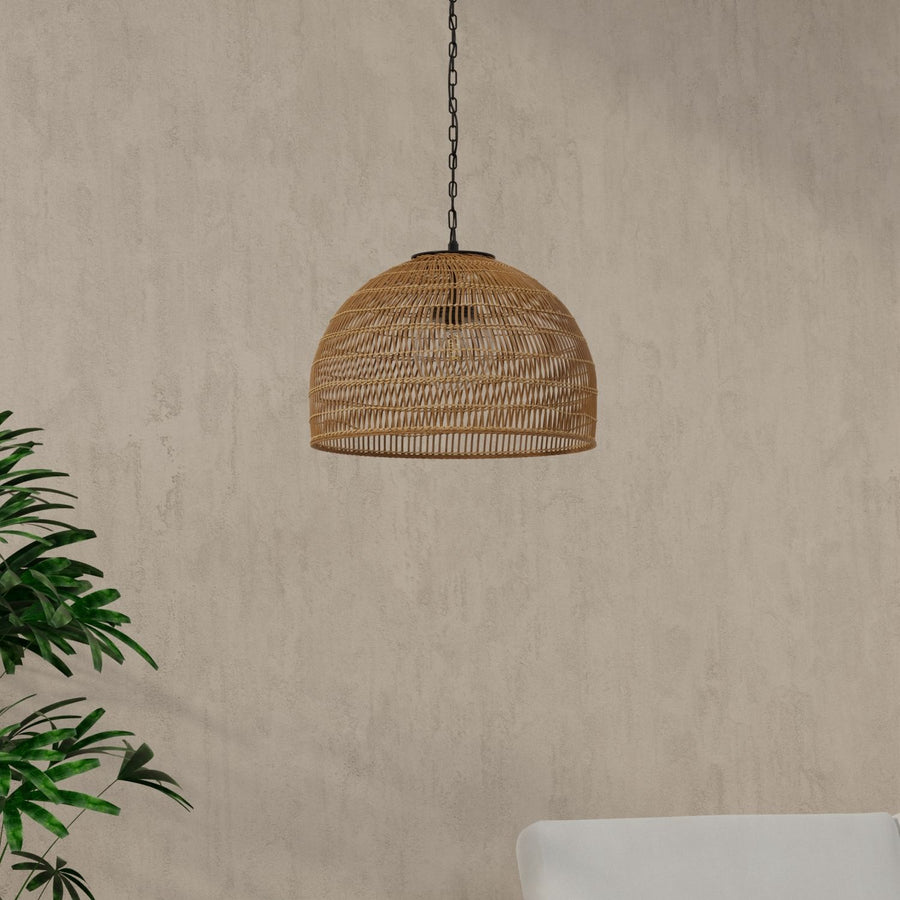 Luhu Open Weave All Weather Cane Rib Outdoor Dome Pendant Lamp