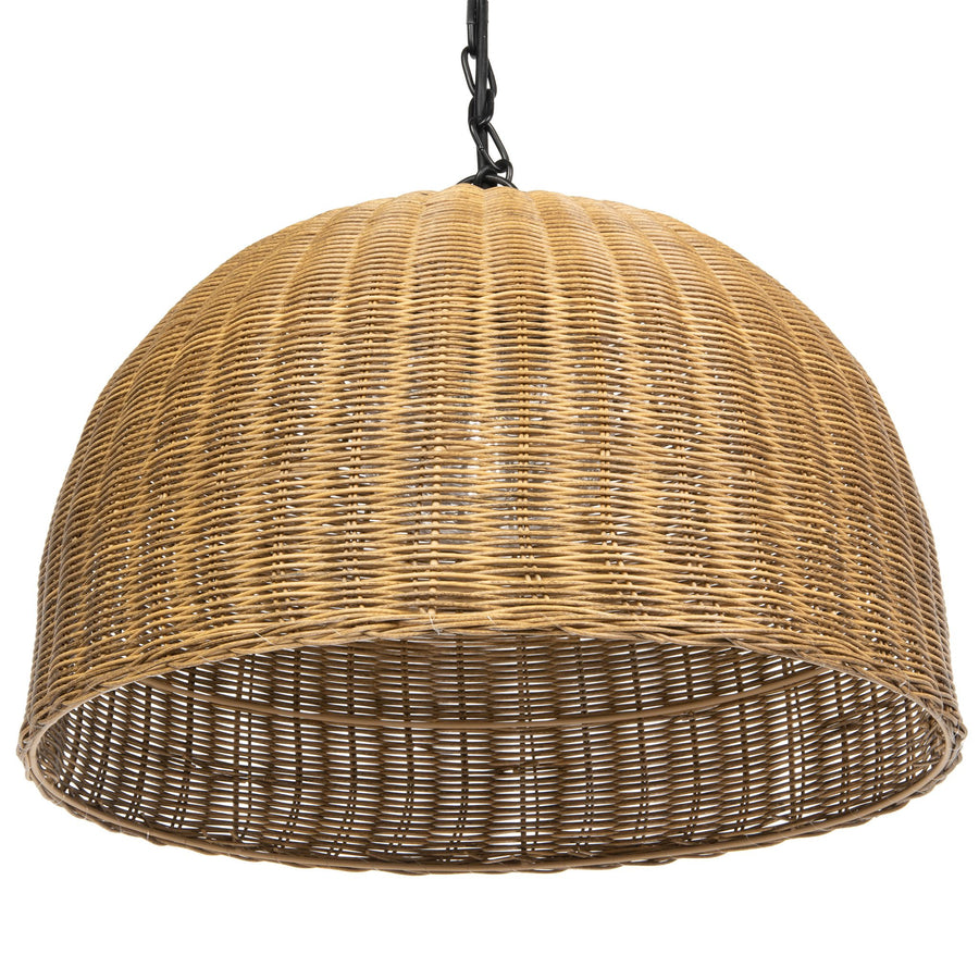 All Weather Wicker Outdoor Dome Pendant Lamp, Brown