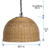 All Weather Wicker Outdoor Dome Pendant Lamp, Brown