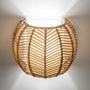 Wicker Rib Half-Sphere  Indoor Wall Sconce with Whie Fabric Light Diffuser, Natural