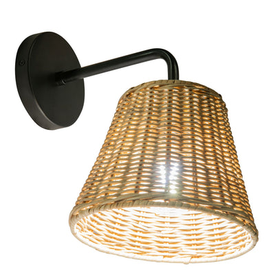 Wicker Cone Indoor Wall Sconce Natural with Black Gooseneck