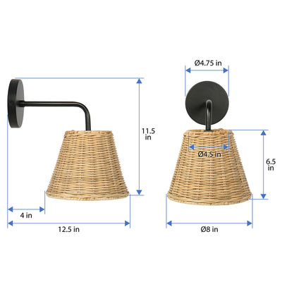 Wicker Cone Indoor Wall Sconce Natural with Black Gooseneck