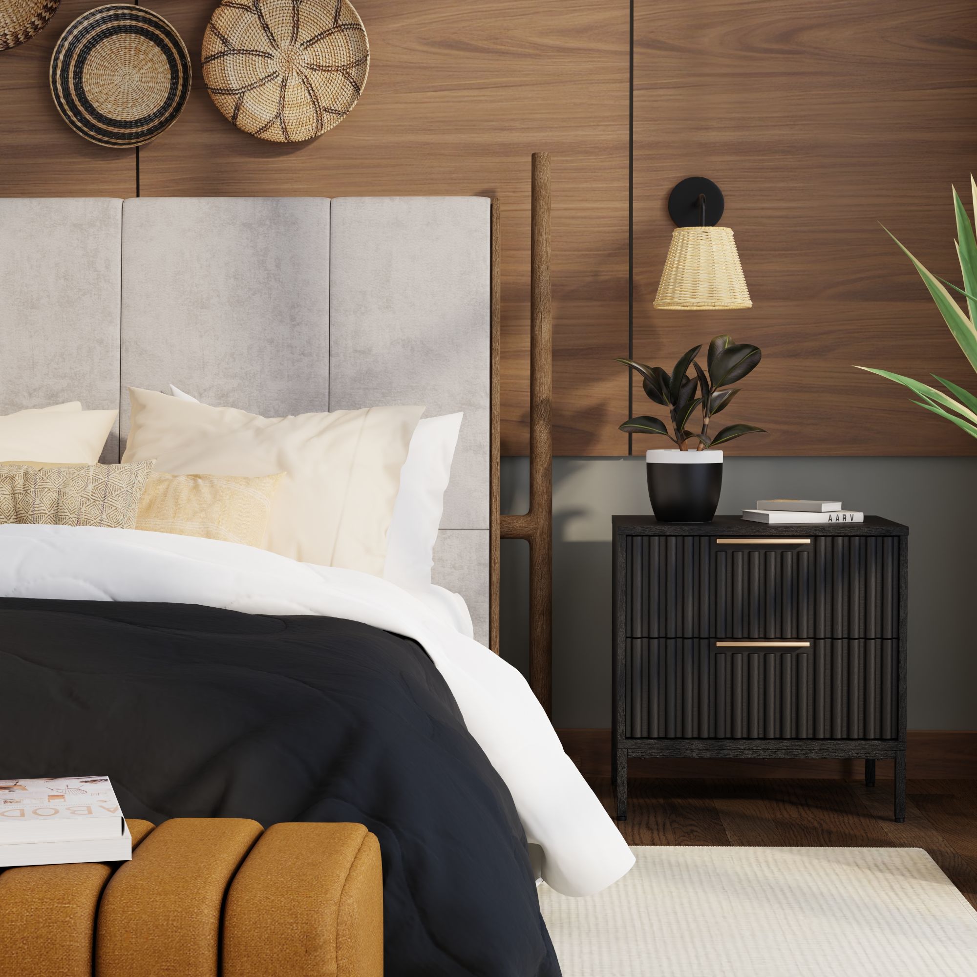 Wicker Cone Indoor Wall Sconce Natural with Black Gooseneck