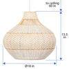 Wicker and Polyrattan Pear Shaped Zig-Zag Pendant Lamp, White, Diam 18 Inches