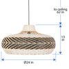 Wicker and Polyrattan Saucer Shaped Arrow Pendant Lamp, White & Black, Diam 24 Inches