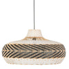 Wicker and Polyrattan Saucer Shaped Arrow Pendant Lamp, White & Black, Diam 24 Inches