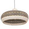 Wicker and Polyrattan Saucer Shaped Arrow Pendant Lamp, White & Black, Diam 24 Inches