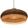 Wicker and Polyrattan Saucer Shaped Arrow Pendant Lamp, White & Black, Diam 24 Inches