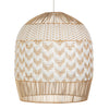 Wicker and Polyrattan Tulip Shaped Chevron Pendant Lamp, White, Diam 19.5 Inches