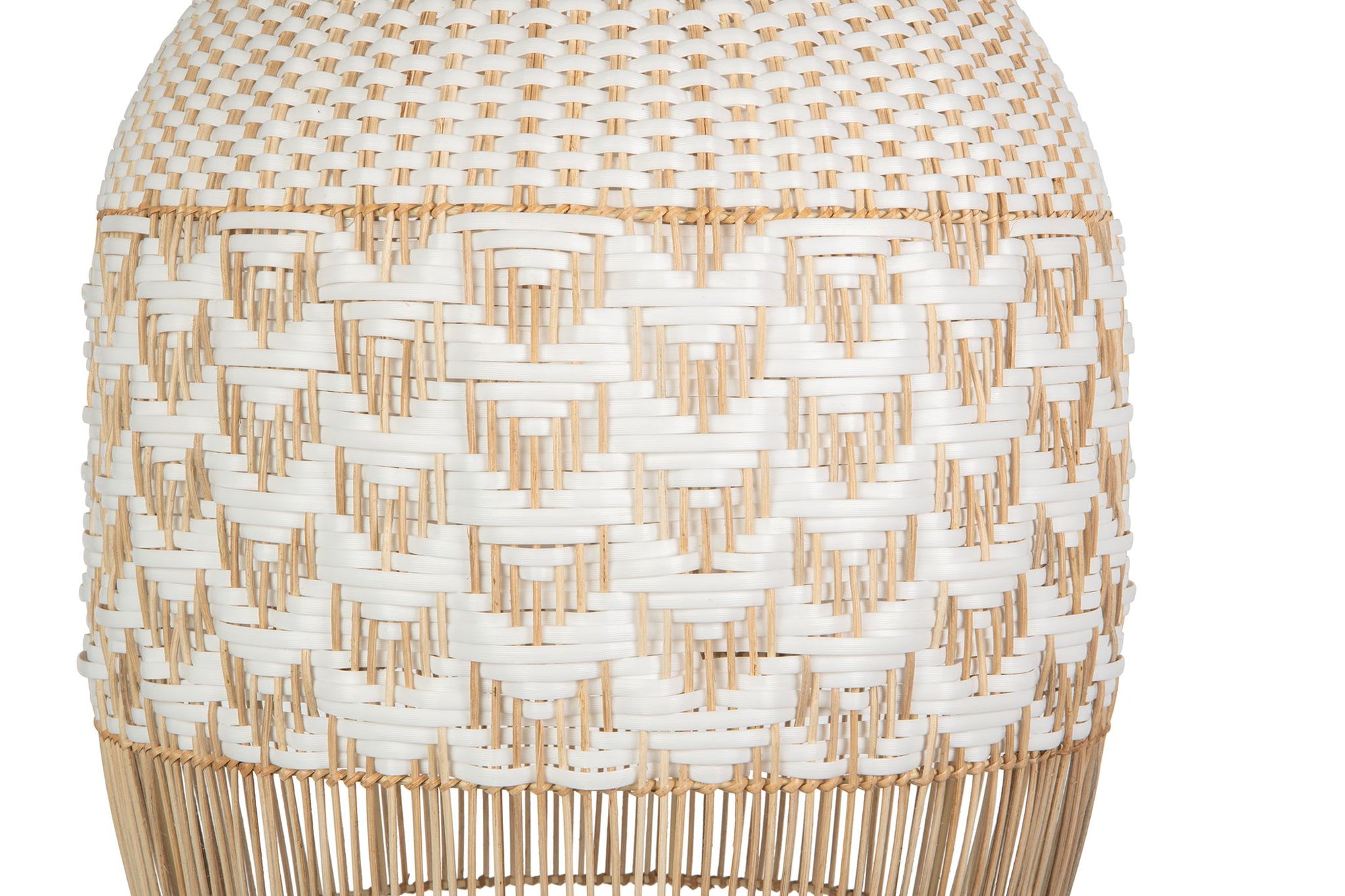 Wicker and Polyrattan Tulip Shaped Chevron Pendant Lamp, White, Diam 19.5 Inches