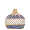 Wicker and Polyrattan Pear Shaped Arrow Pendant Lamp, White & Navy Blue, Diam 18 Inches