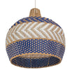 Wicker and Polyrattan Pear Shaped Arrow Pendant Lamp, White & Navy Blue, Diam 18 Inches