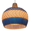 Wicker and Polyrattan Pear Shaped Arrow Pendant Lamp, White & Navy Blue, Diam 18 Inches