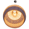 Wicker and Polyrattan Pear Shaped Arrow Pendant Lamp, White & Navy Blue, Diam 18 Inches