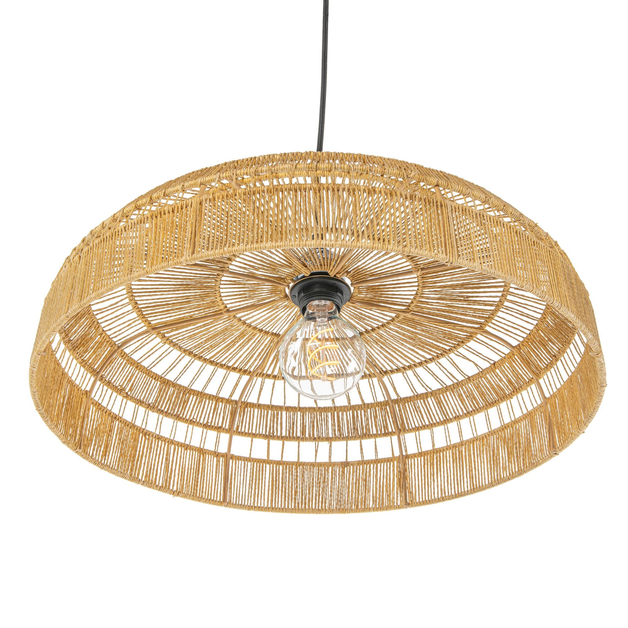 Round Open Weave 20 in. Basket Pendant Lamp in Paper Rope, Natural