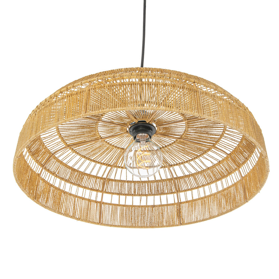 Round Open Weave 20 in. Basket Pendant Lamp in Paper Rope, Natural