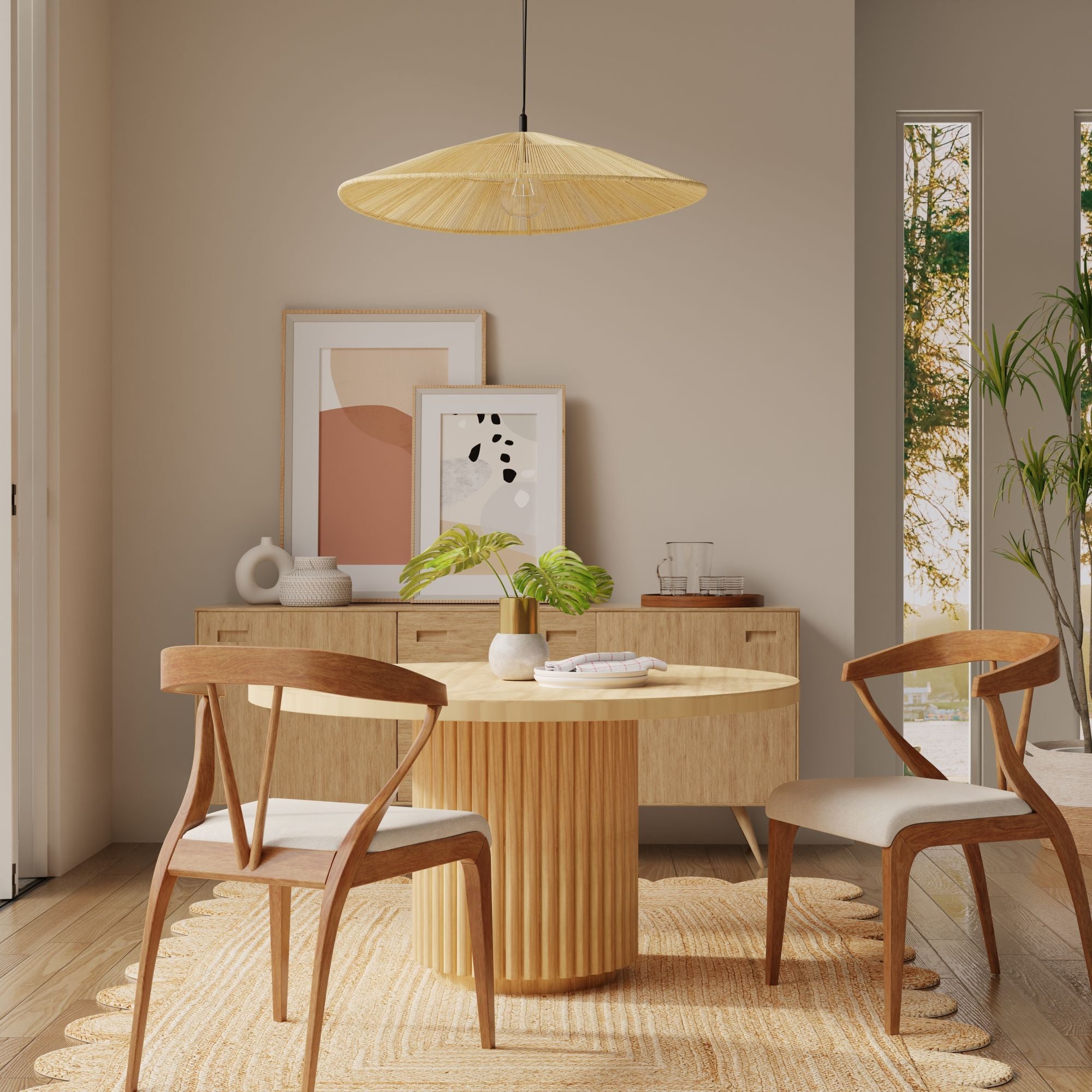 Round Open Weave 31 in. Pringle Pendant Lamp in Paper Rope , Natural