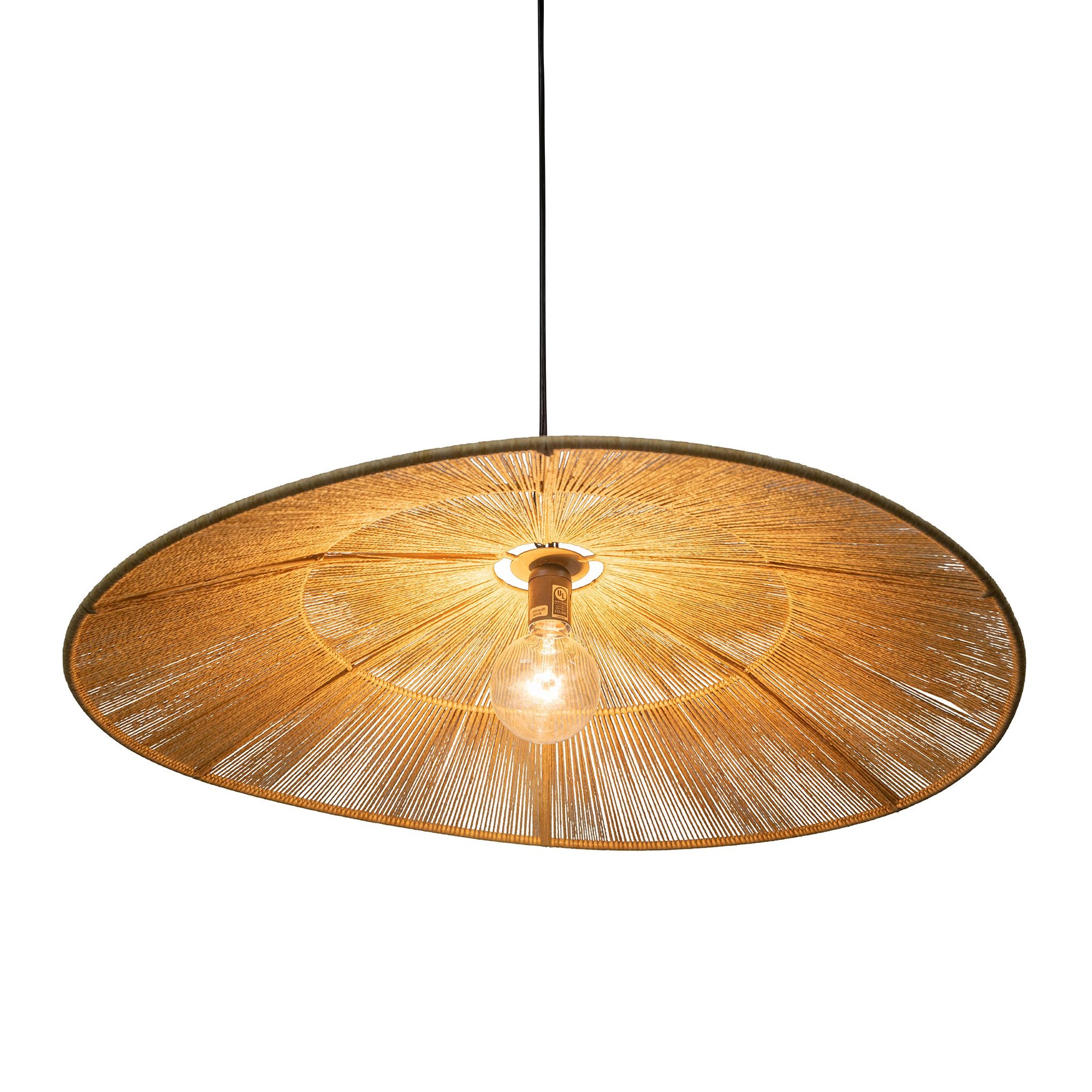 Round Open Weave 31 in. Pringle Pendant Lamp in Paper Rope , Natural