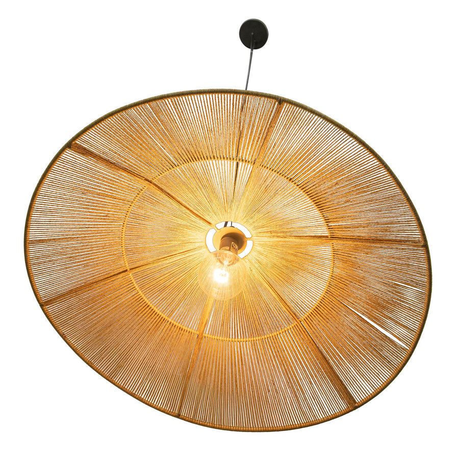 Round Open Weave 31 in. Pringle Pendant Lamp in Paper Rope , Natural